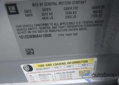 2010 Chevrolet Malibu Lt z USA, uszkodzony, nr VIN 1G1ZC5EB8A4110805